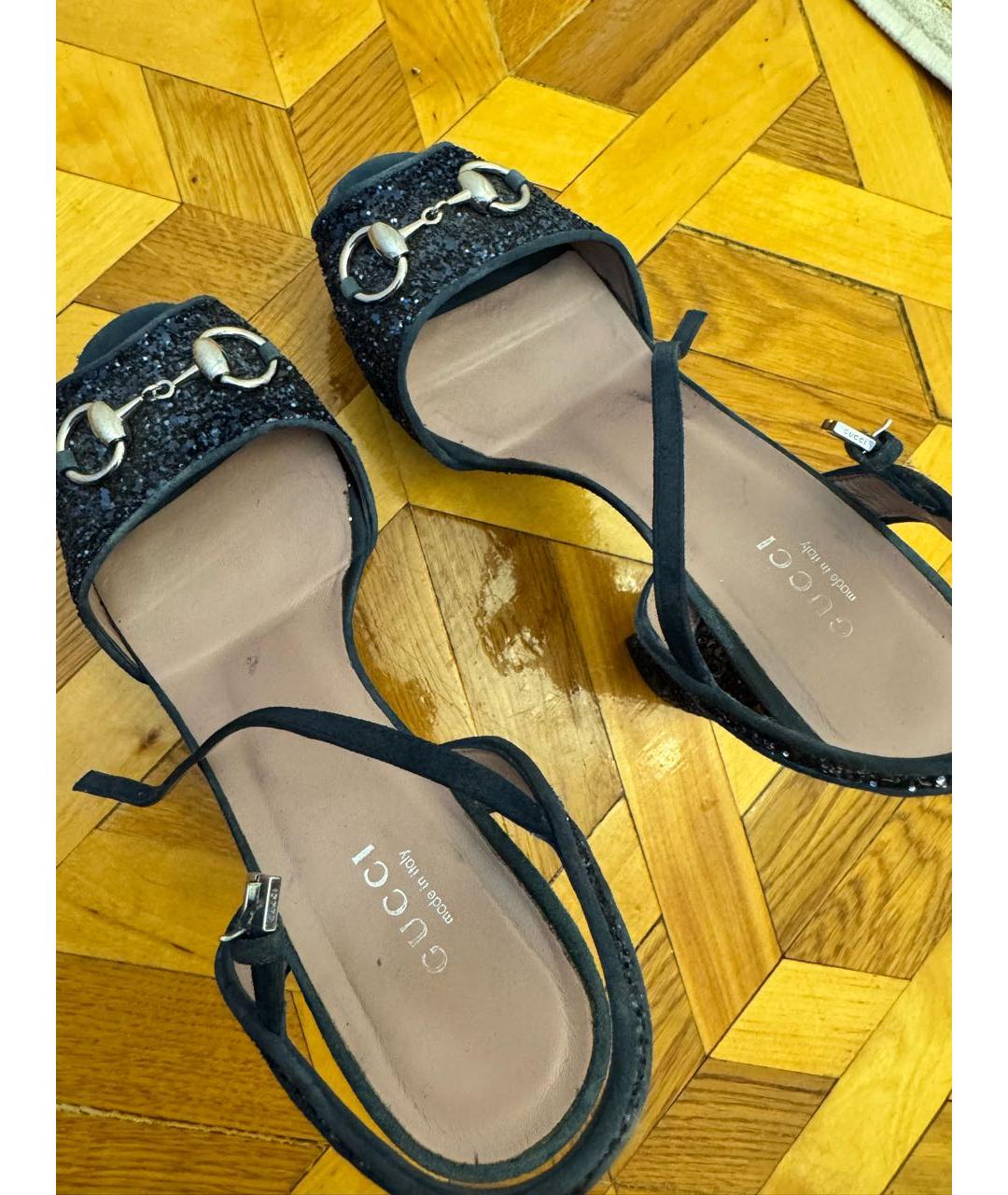 GUCCI Темно-синие текстильные босоножки, фото 3