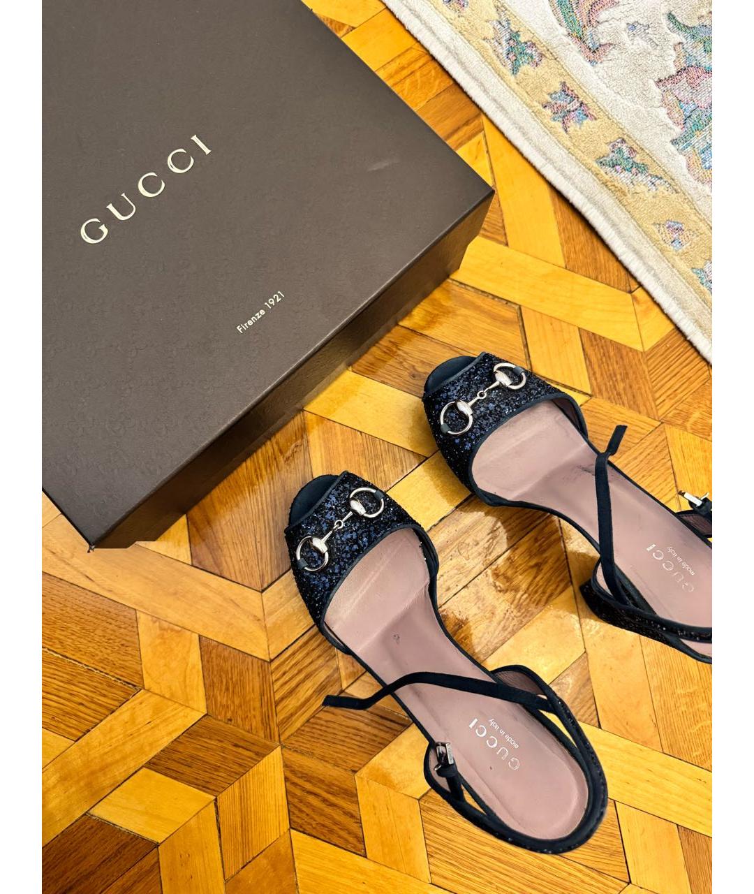GUCCI Темно-синие текстильные босоножки, фото 5