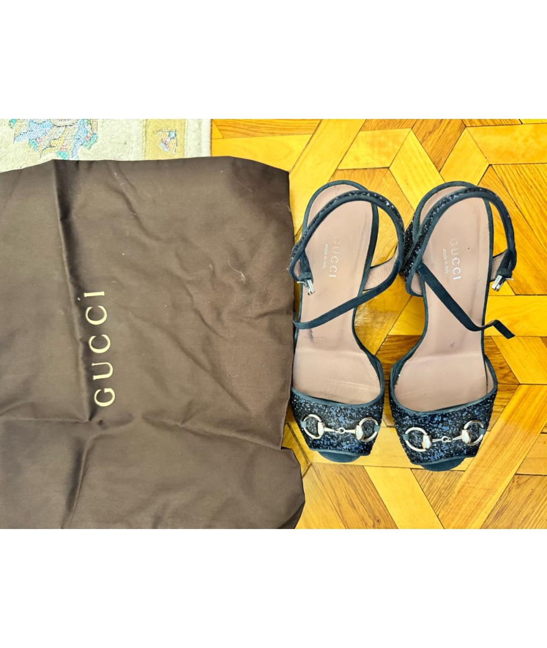 GUCCI Темно-синие текстильные босоножки, фото 2
