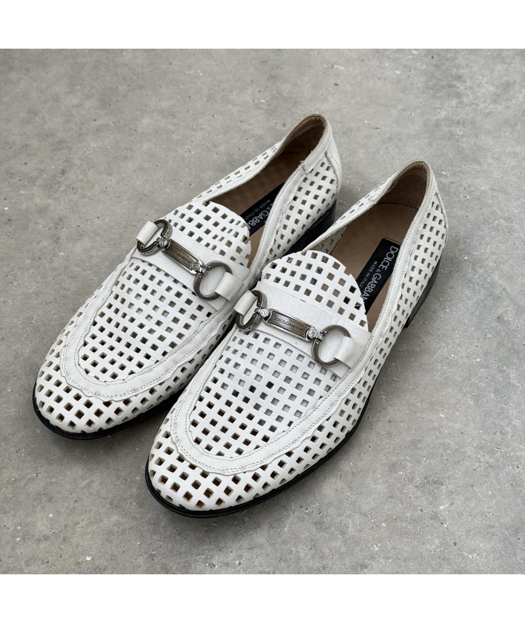 DOLCE&GABBANA Белые кожаные мокасины, фото 2