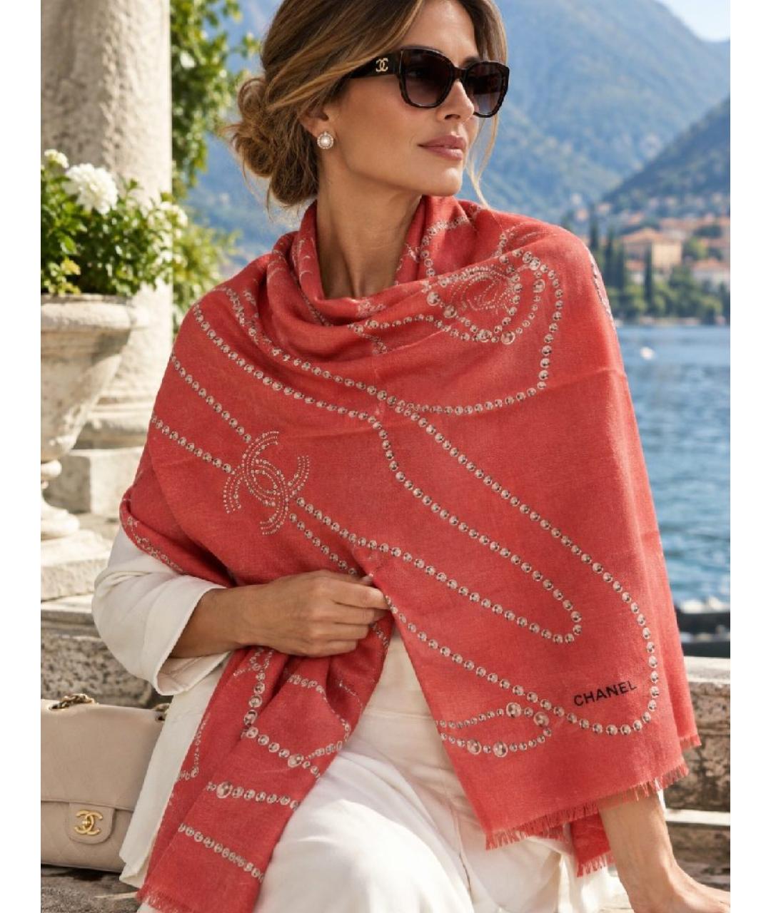 CHANEL Розовый кашемировый шарф, фото 9