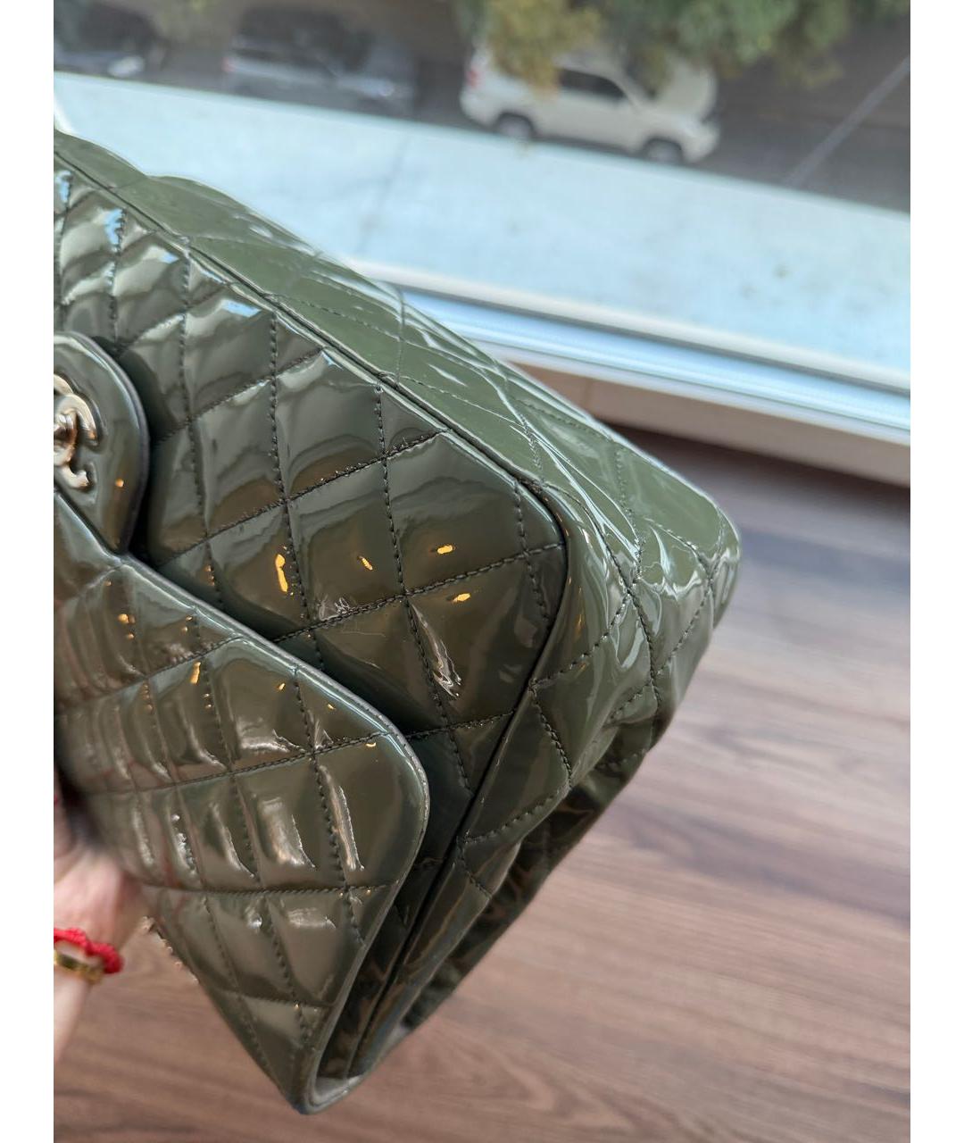 CHANEL Хаки сумка через плечо из лакированной кожи, фото 5