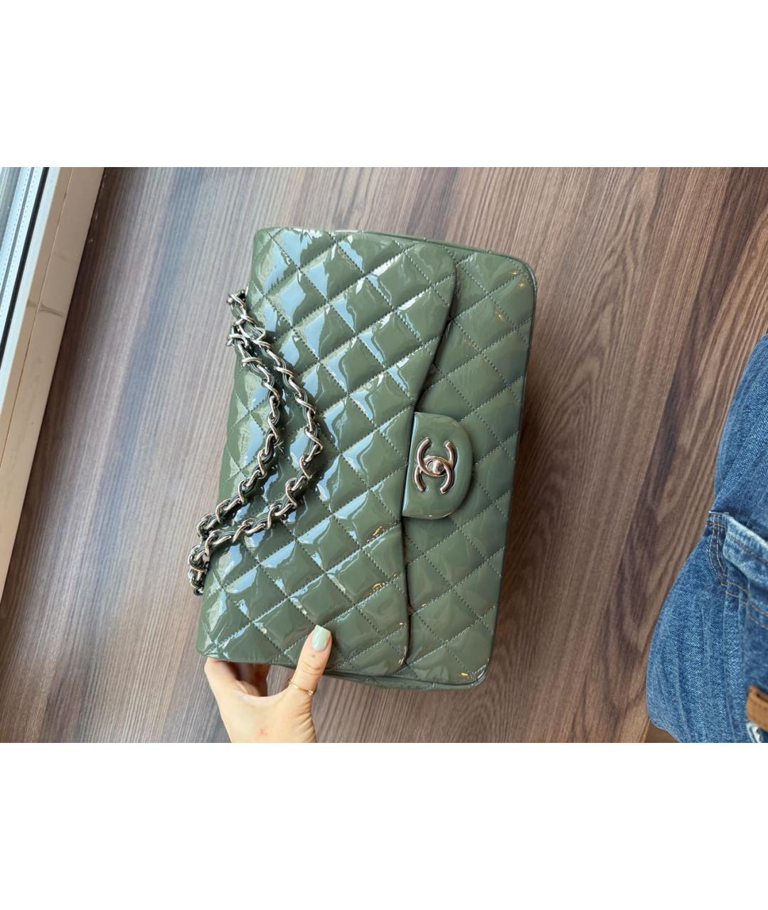CHANEL Хаки сумка через плечо из лакированной кожи, фото 3