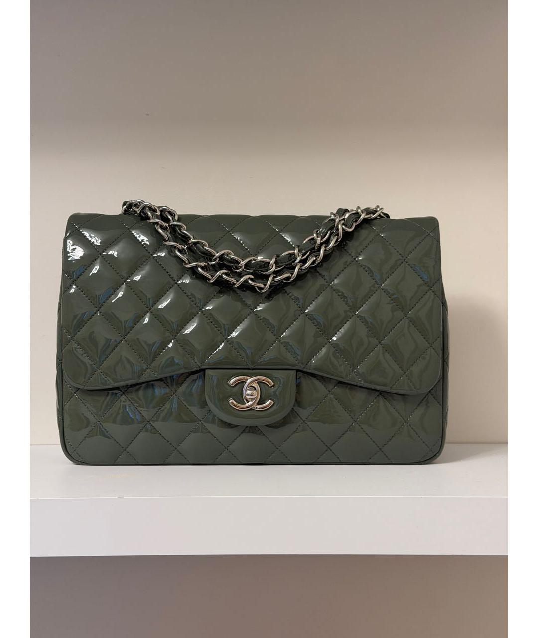 CHANEL Хаки сумка через плечо из лакированной кожи, фото 9