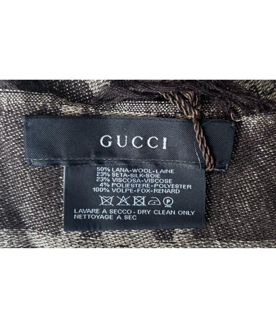 GUCCI Коричневый шерстяной шарф, фото 6