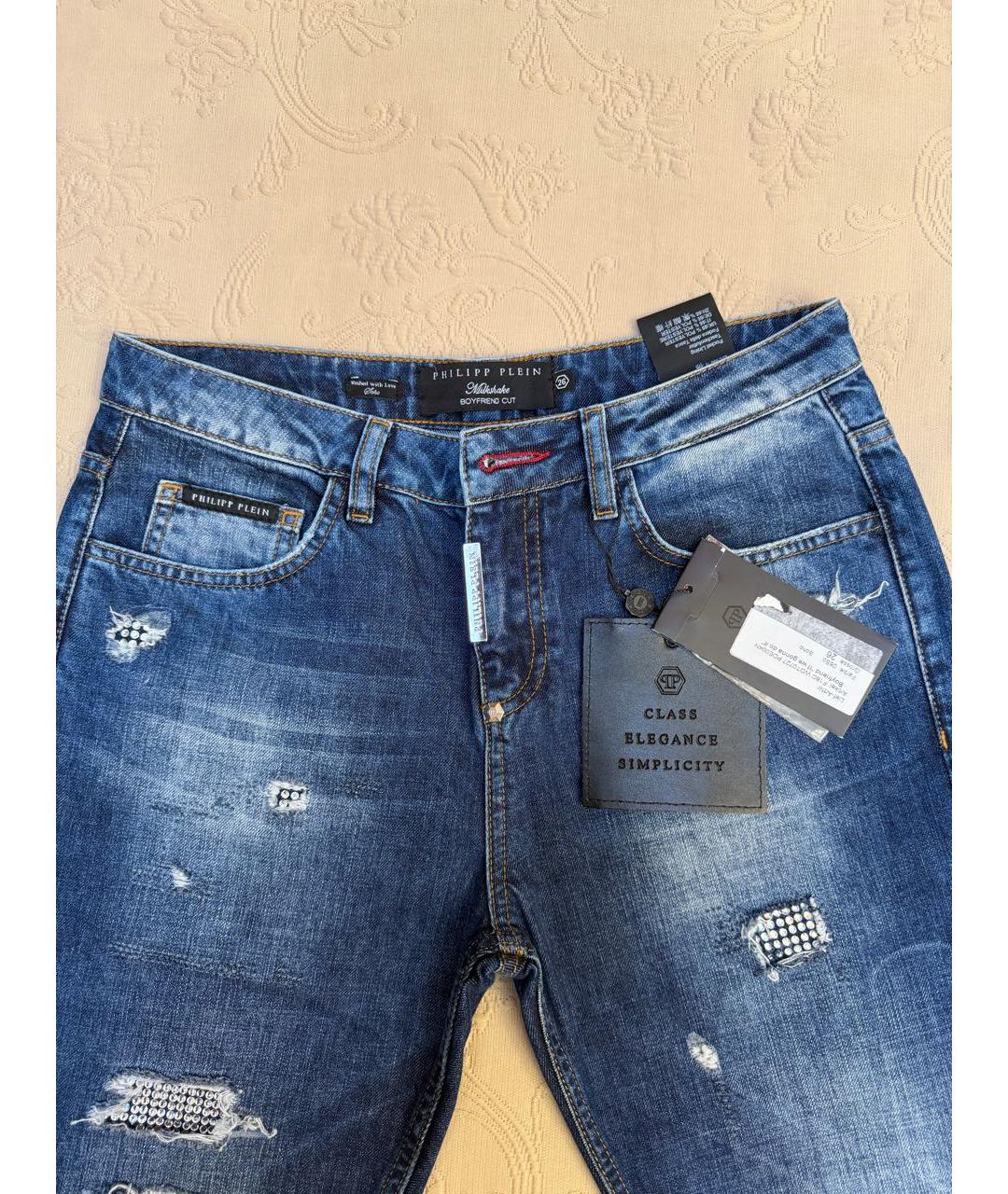 PHILIPP PLEIN Синие деним брюки узкие, фото 3