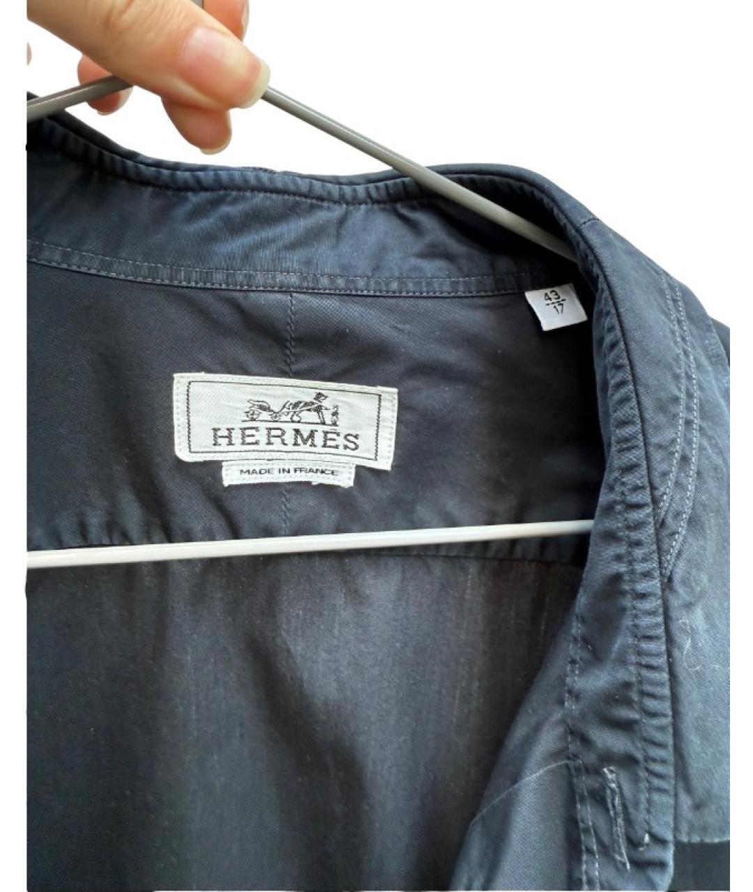 HERMES Темно-синяя хлопковая классическая рубашка, фото 3
