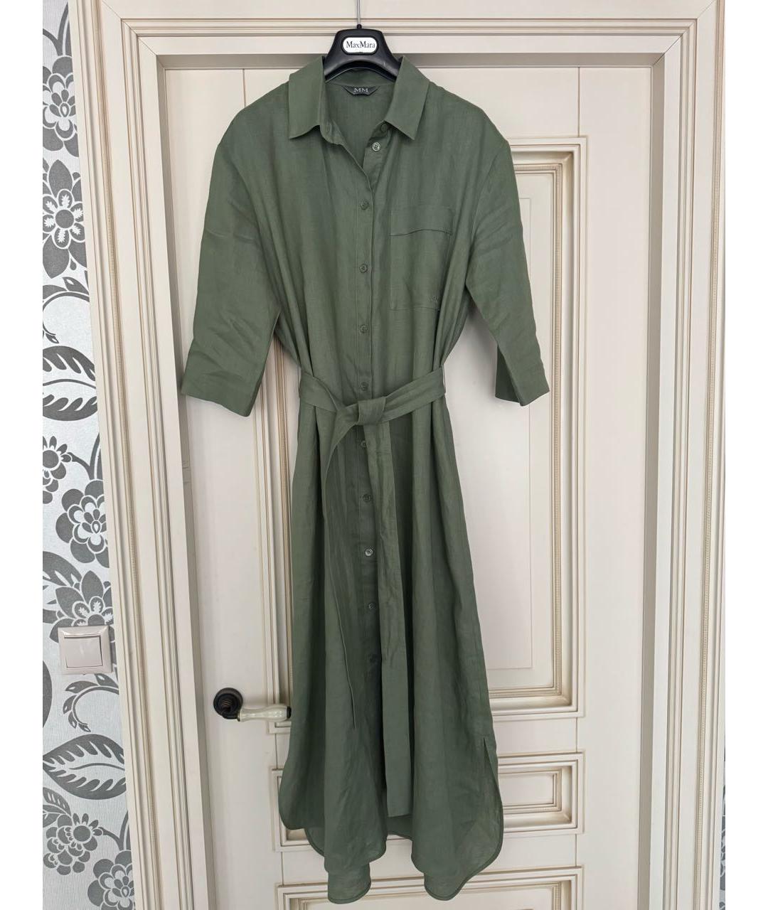 MAX MARA Салатовое льняное повседневное платье, фото 6