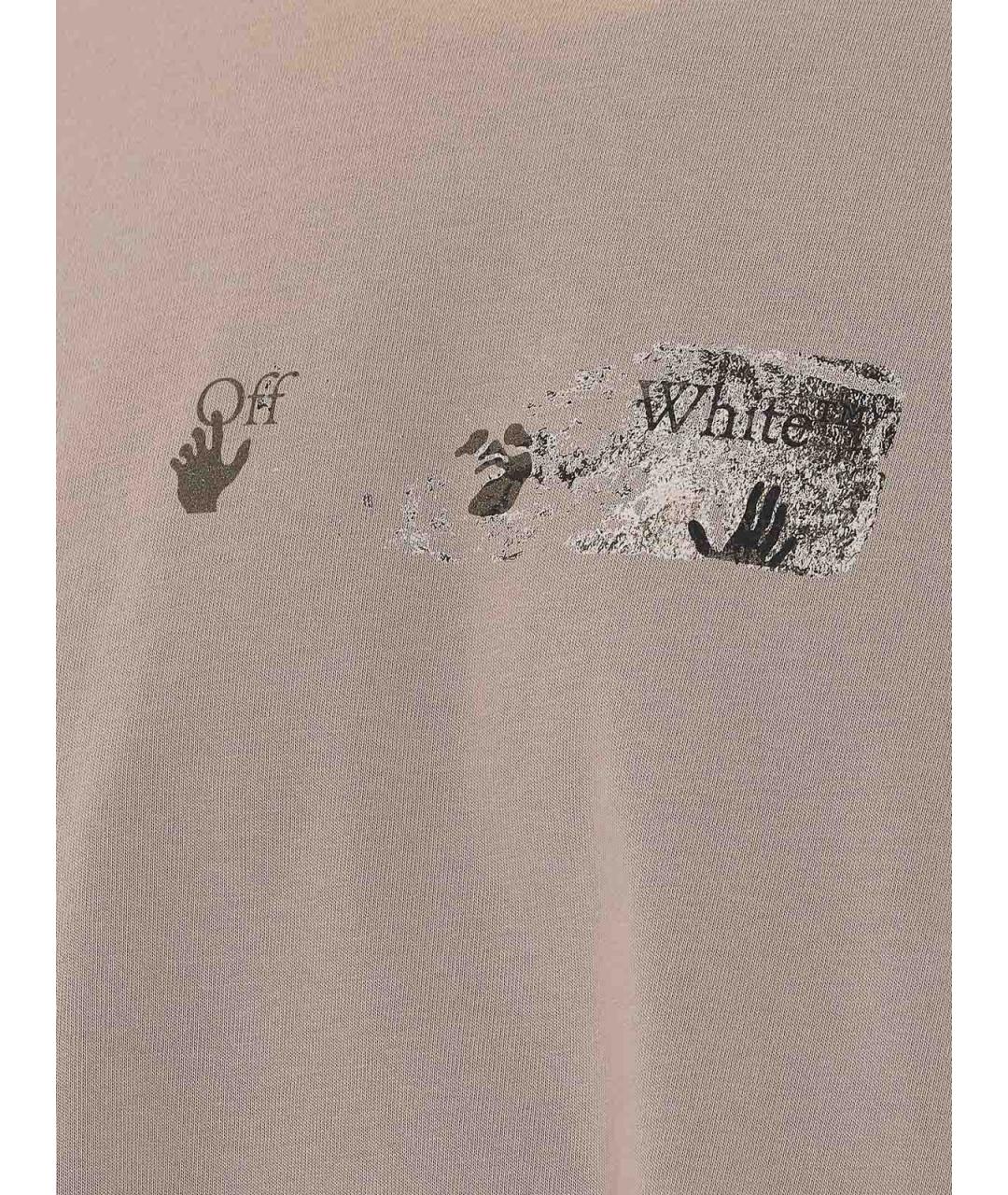 OFF-WHITE Бежевая хлопковая футболка, фото 3