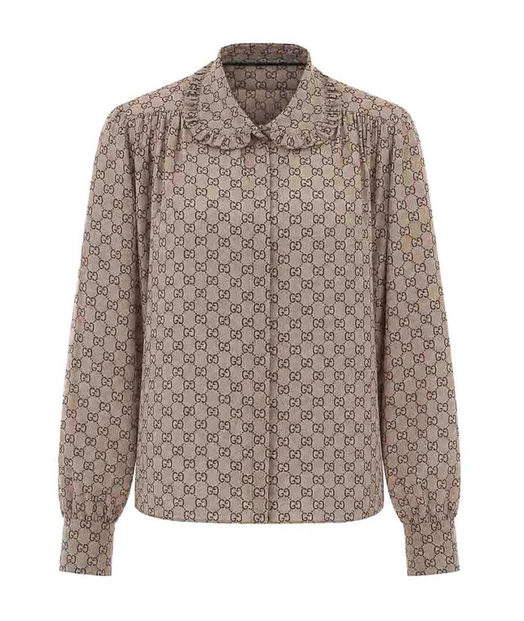 GUCCI Бежевая шелковая рубашка, фото 1