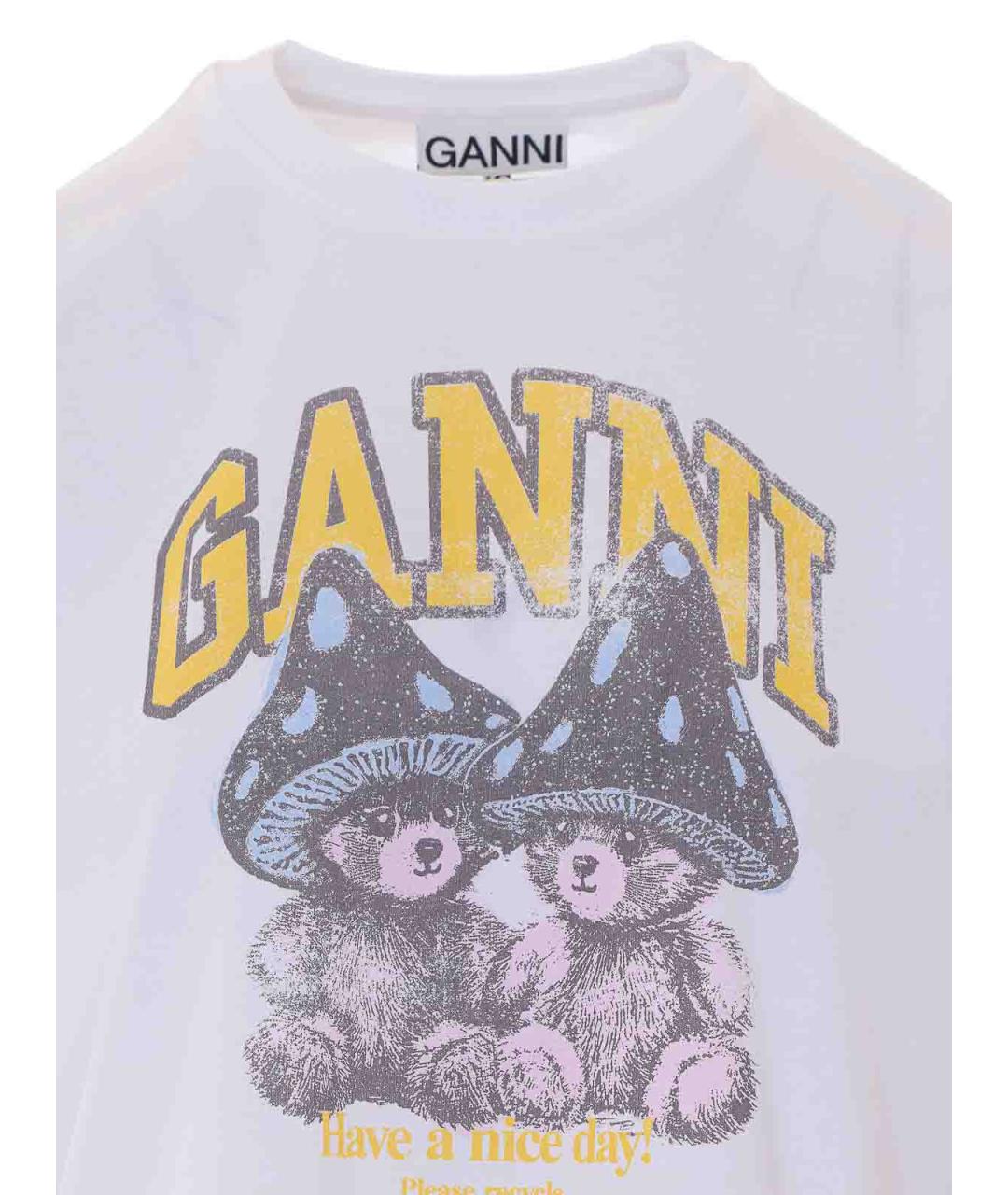 GANNI Белая хлопковая футболка, фото 4