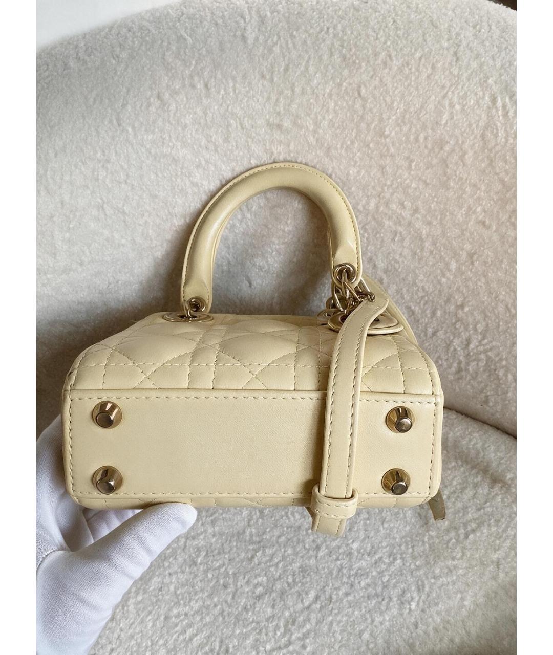CHRISTIAN DIOR Желтая кожаная сумка с короткими ручками, фото 4