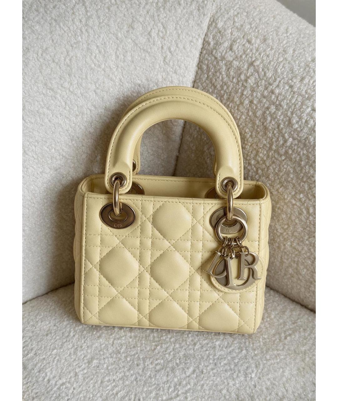 CHRISTIAN DIOR Желтая кожаная сумка с короткими ручками, фото 5