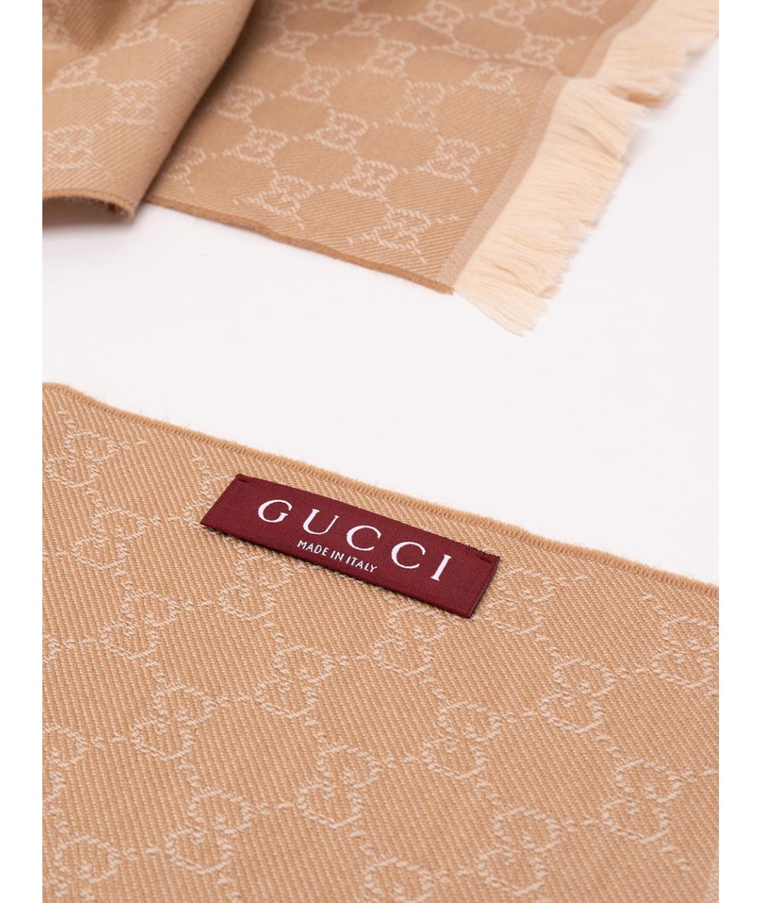 GUCCI Бежевый шерстяной шарф, фото 3