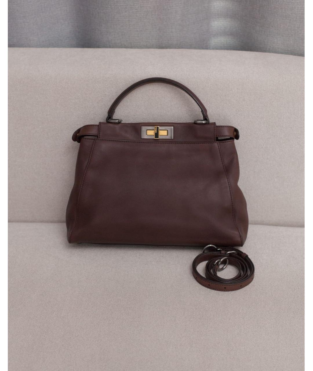 FENDI Коричневая кожаная сумка через плечо, фото 9