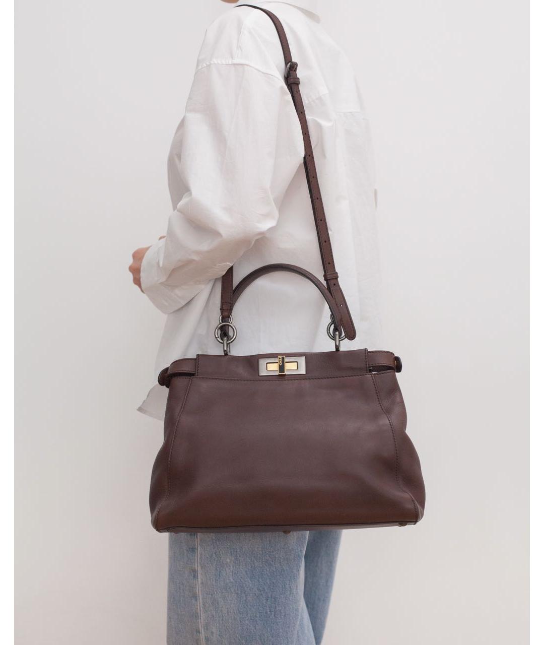 FENDI Коричневая кожаная сумка через плечо, фото 2