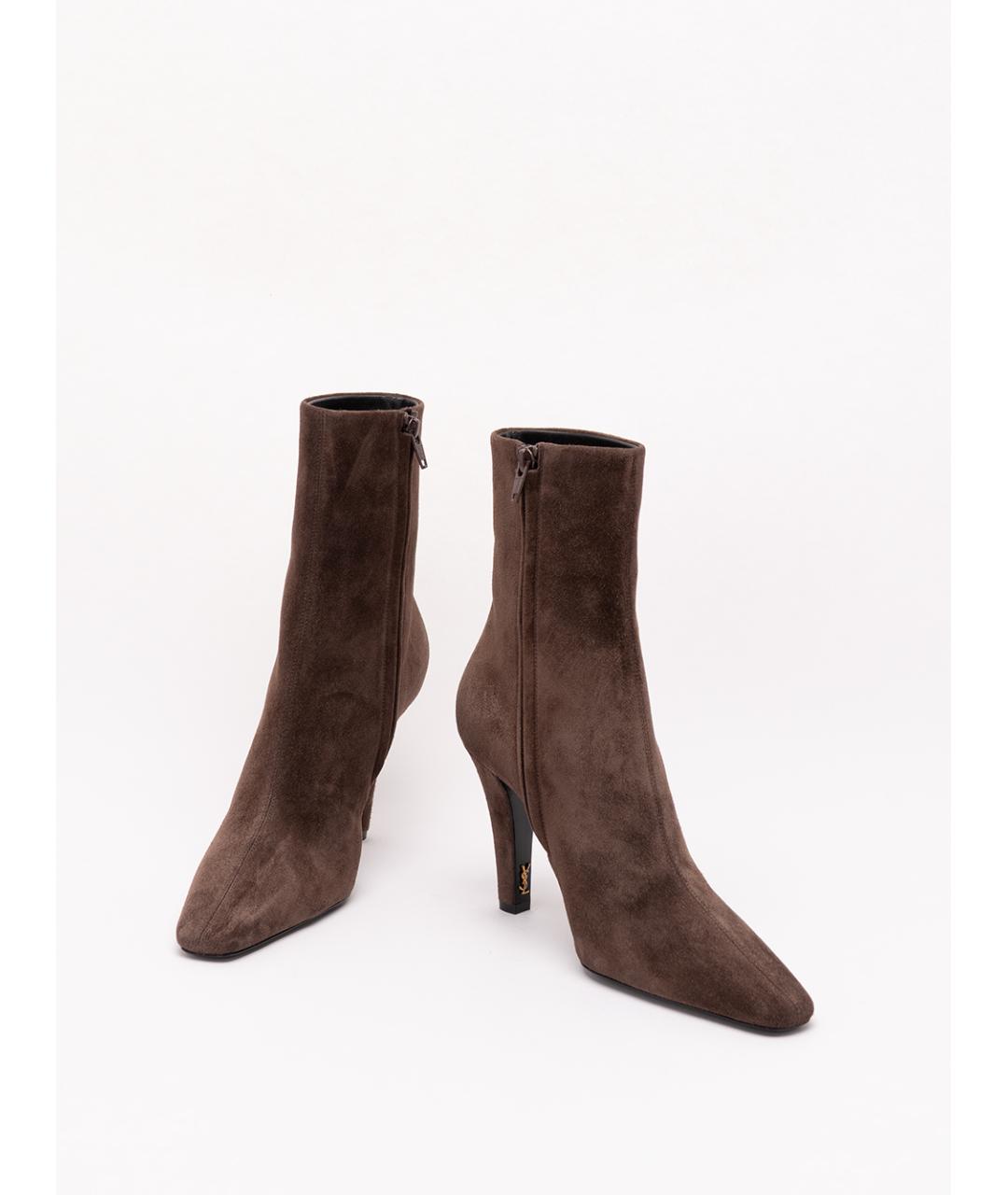 SAINT LAURENT Коричневые замшевые ботильоны, фото 2