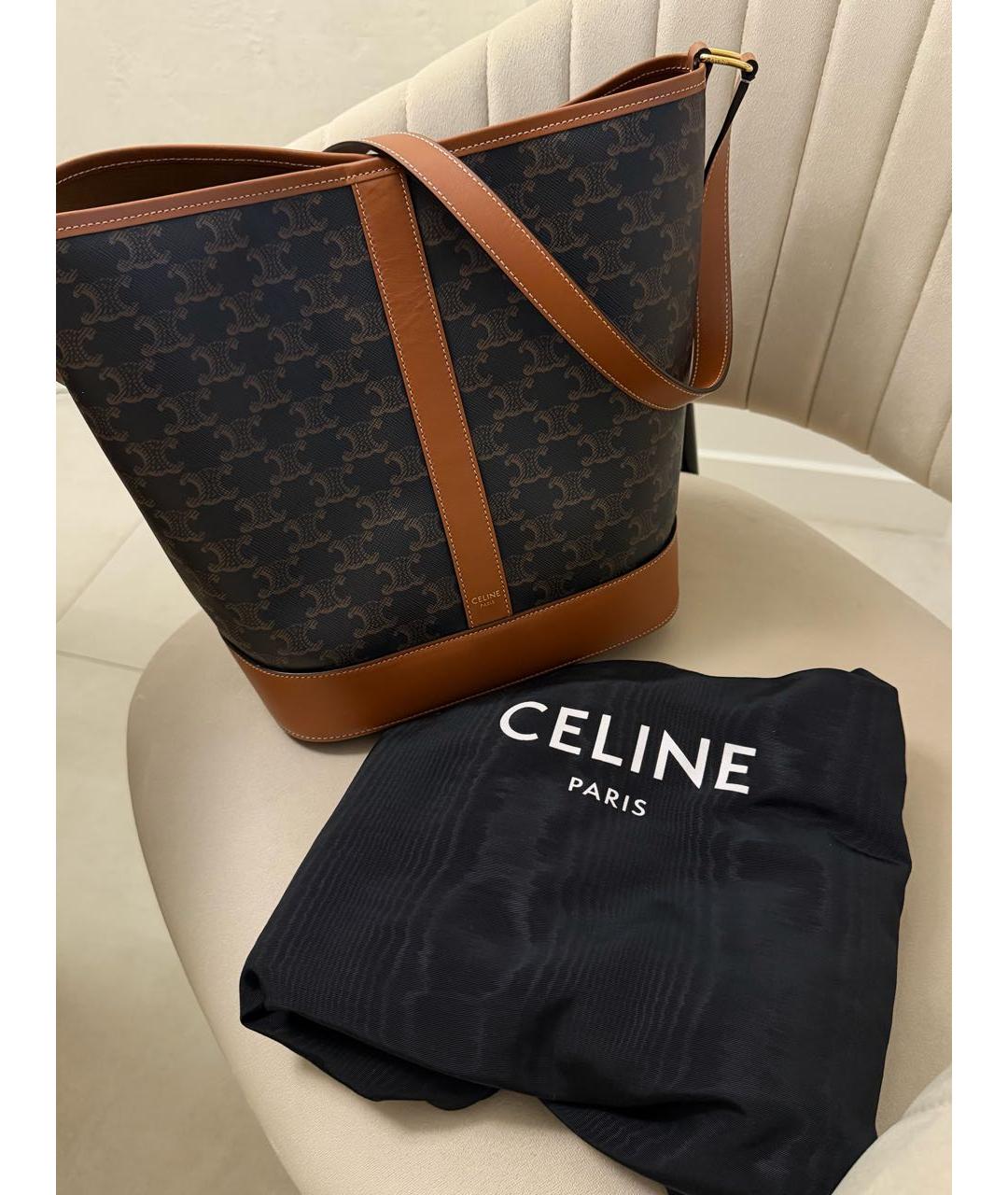 CELINE Коричневая кожаная сумка через плечо, фото 2