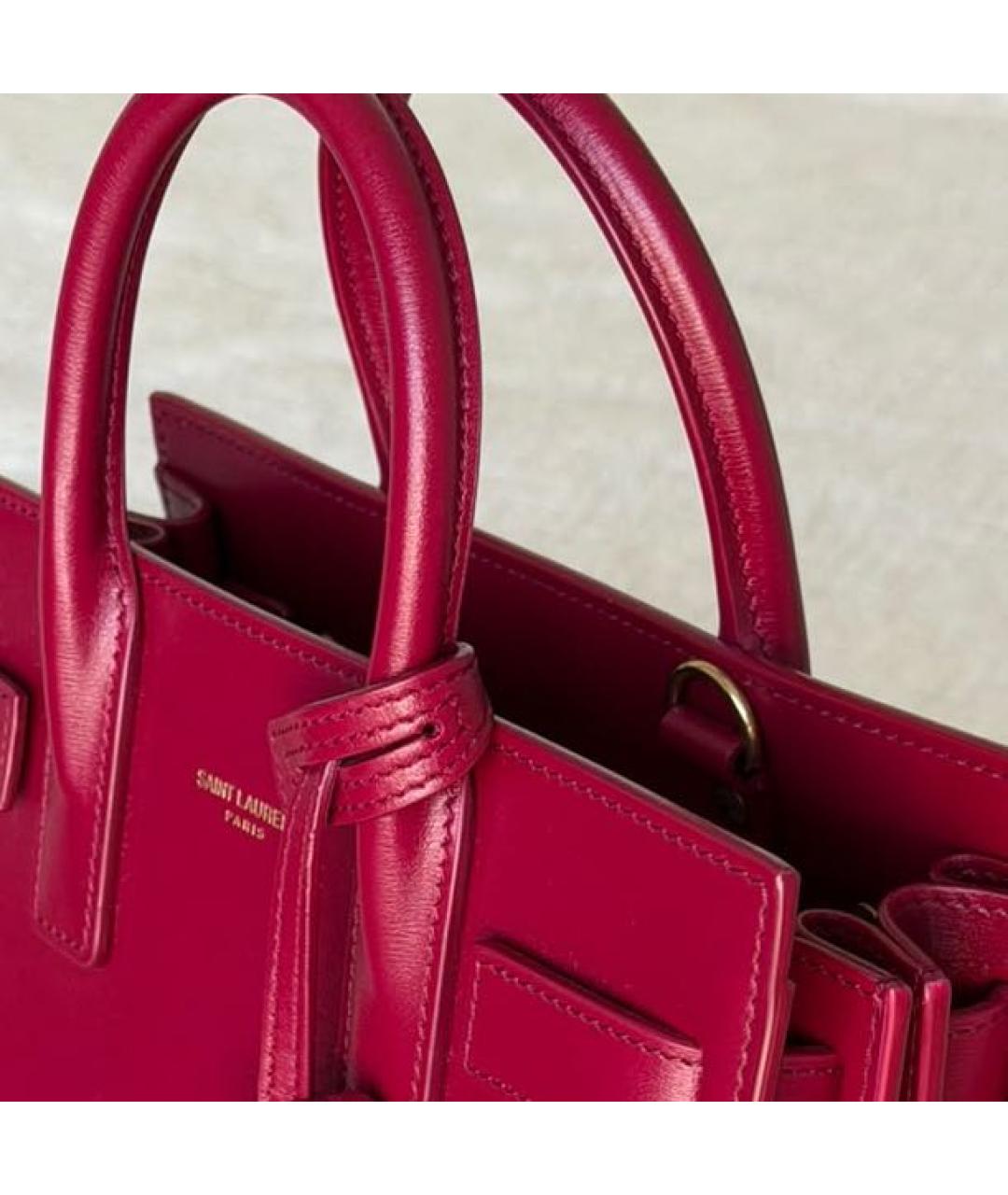 SAINT LAURENT Красная кожаная сумка с короткими ручками, фото 4