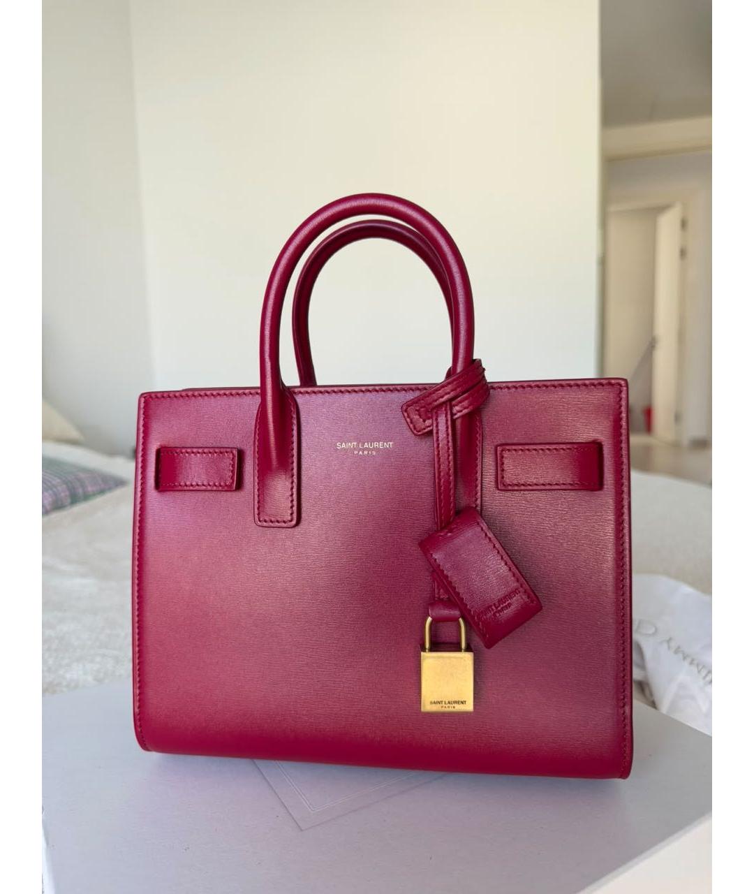 SAINT LAURENT Красная кожаная сумка с короткими ручками, фото 3