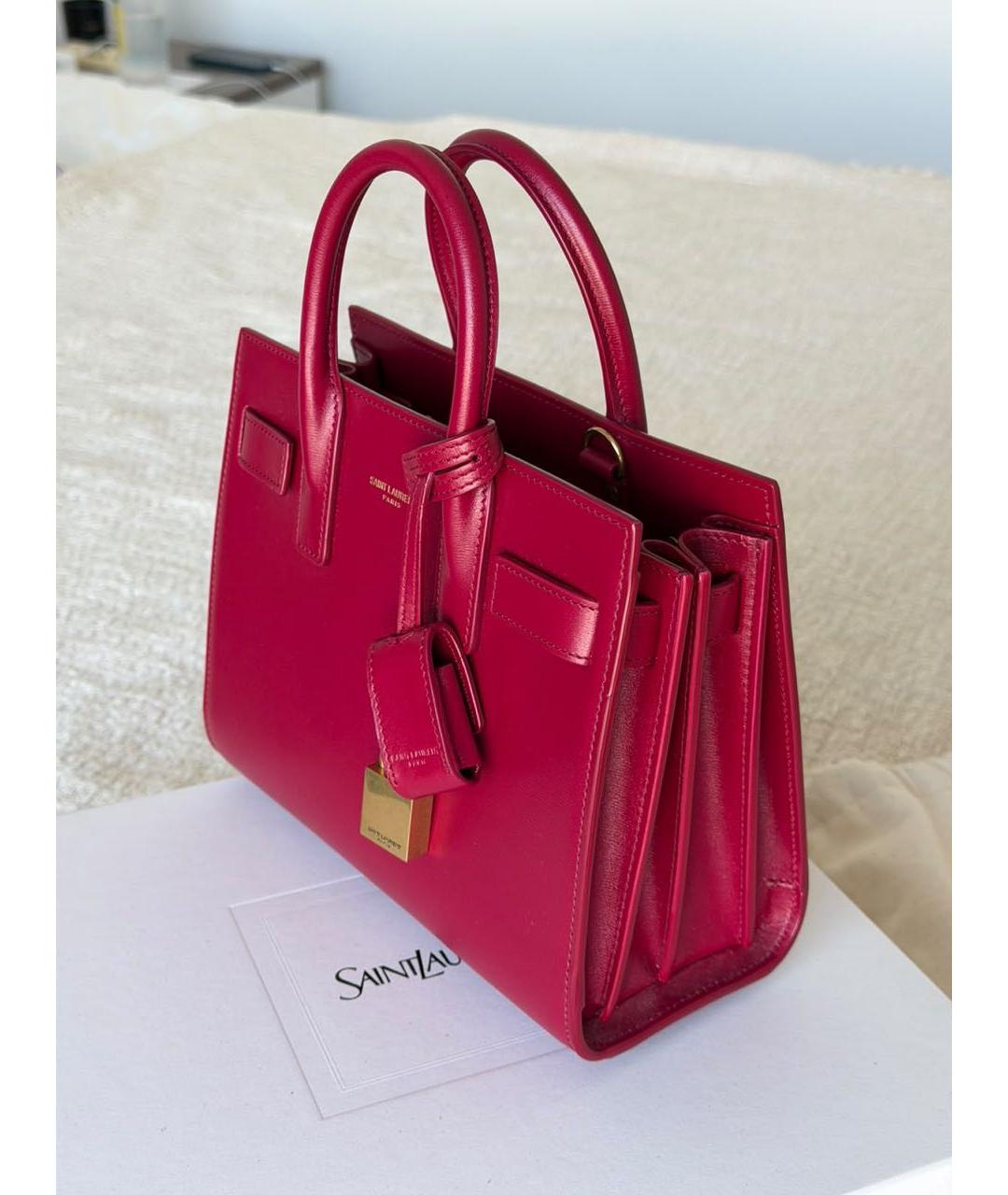 SAINT LAURENT Красная кожаная сумка с короткими ручками, фото 2