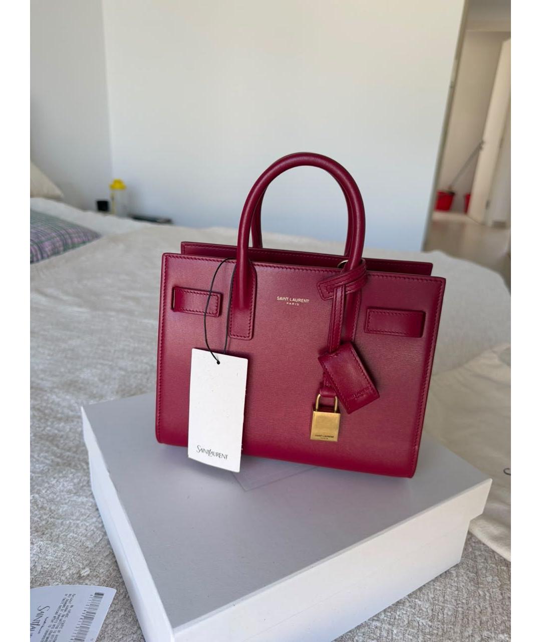 SAINT LAURENT Красная кожаная сумка с короткими ручками, фото 5