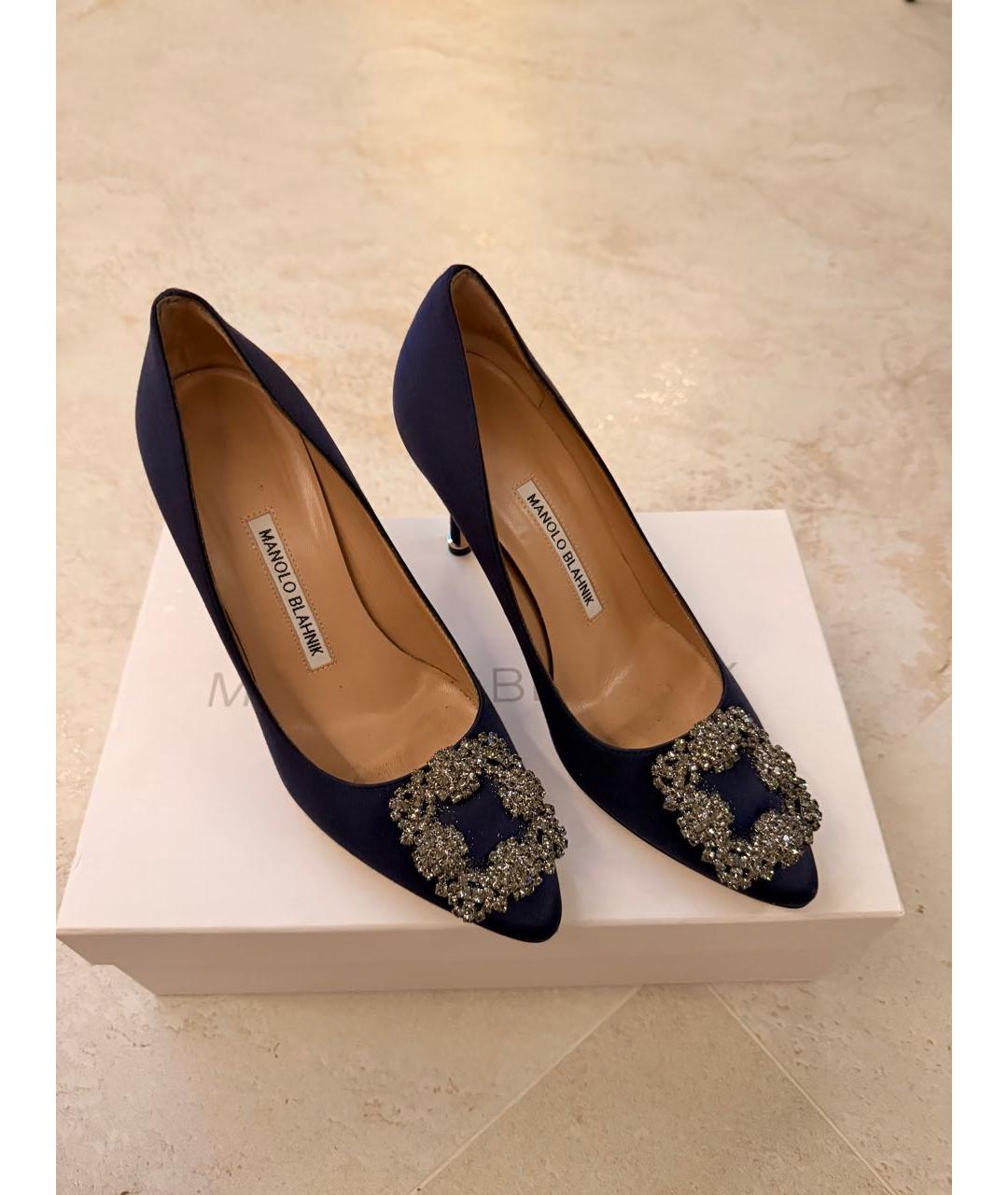 MANOLO BLAHNIK Темно-синие бархатные туфли, фото 5