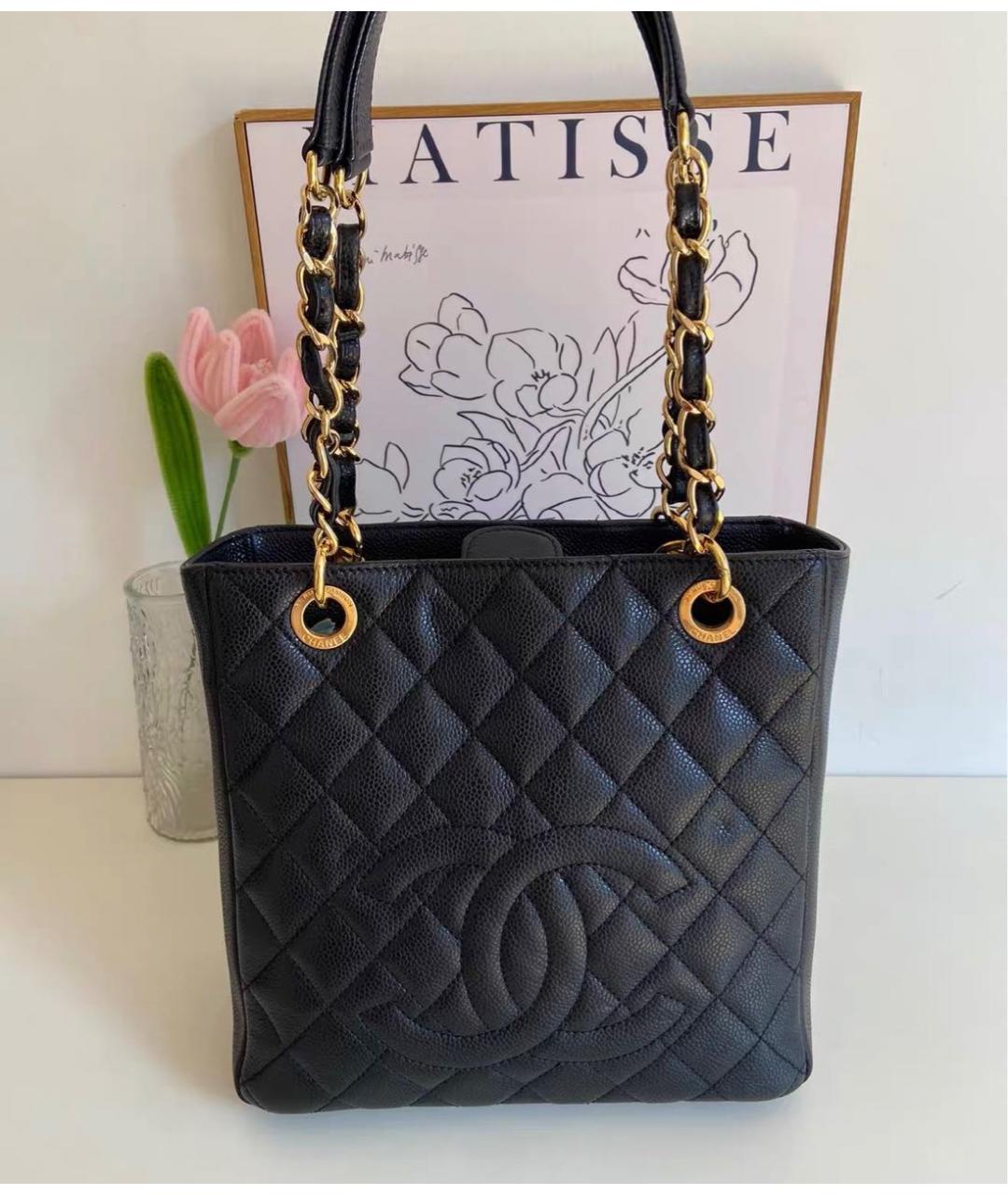 CHANEL Черная кожаная сумка тоут, фото 2