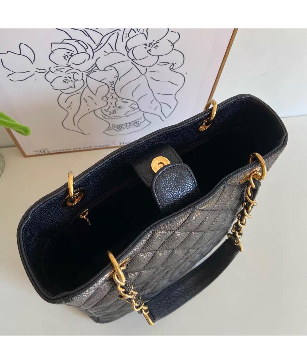 CHANEL Черная кожаная сумка тоут, фото 8