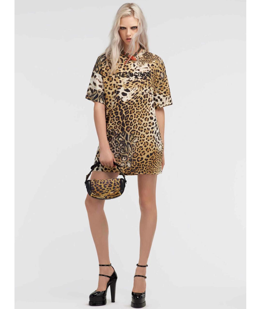 ROBERTO CAVALLI Бежевое хлопковое повседневное платье, фото 2
