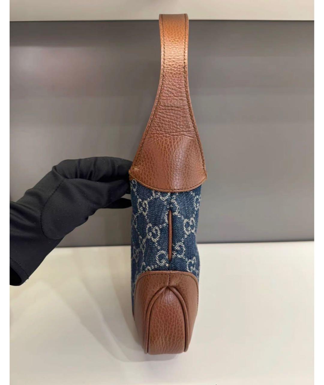 GUCCI Синяя сумка с короткими ручками из канвы, фото 3