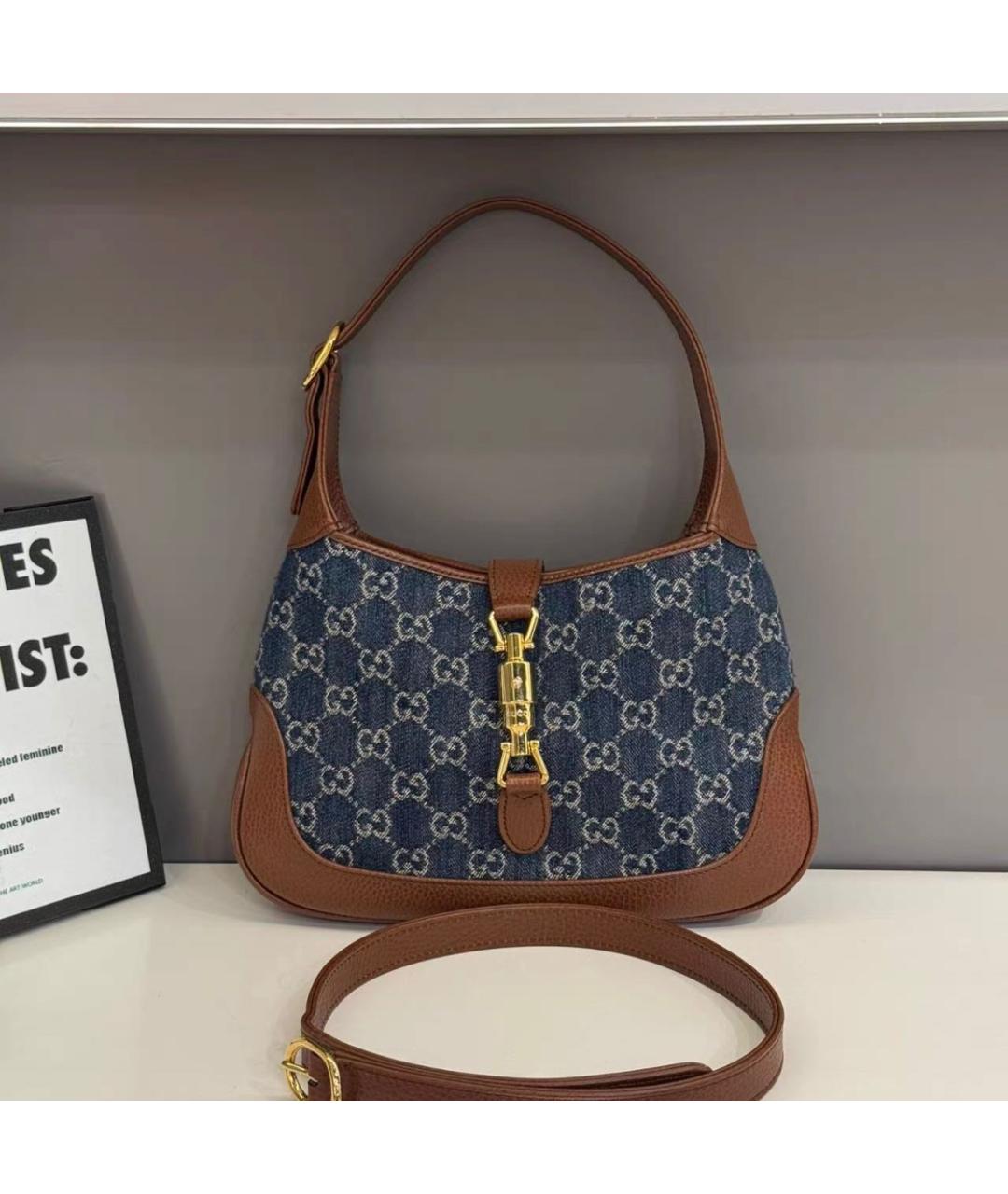 GUCCI Синяя сумка с короткими ручками из канвы, фото 7