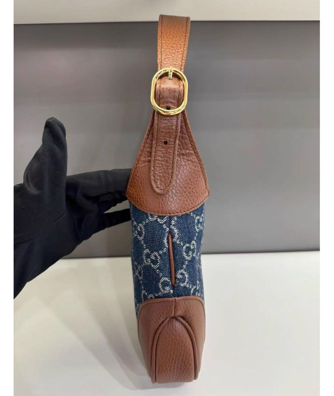 GUCCI Синяя сумка с короткими ручками из канвы, фото 4
