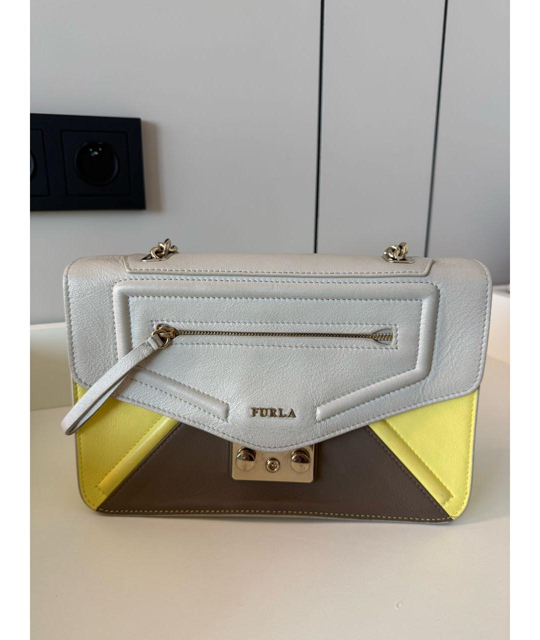FURLA Бежевая кожаная сумка через плечо, фото 7