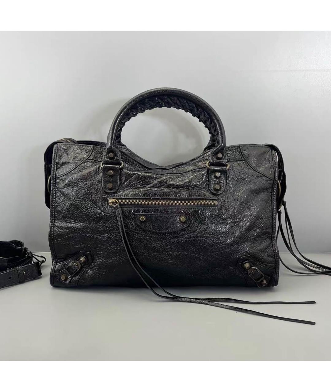 BALENCIAGA Черная кожаная сумка тоут, фото 9