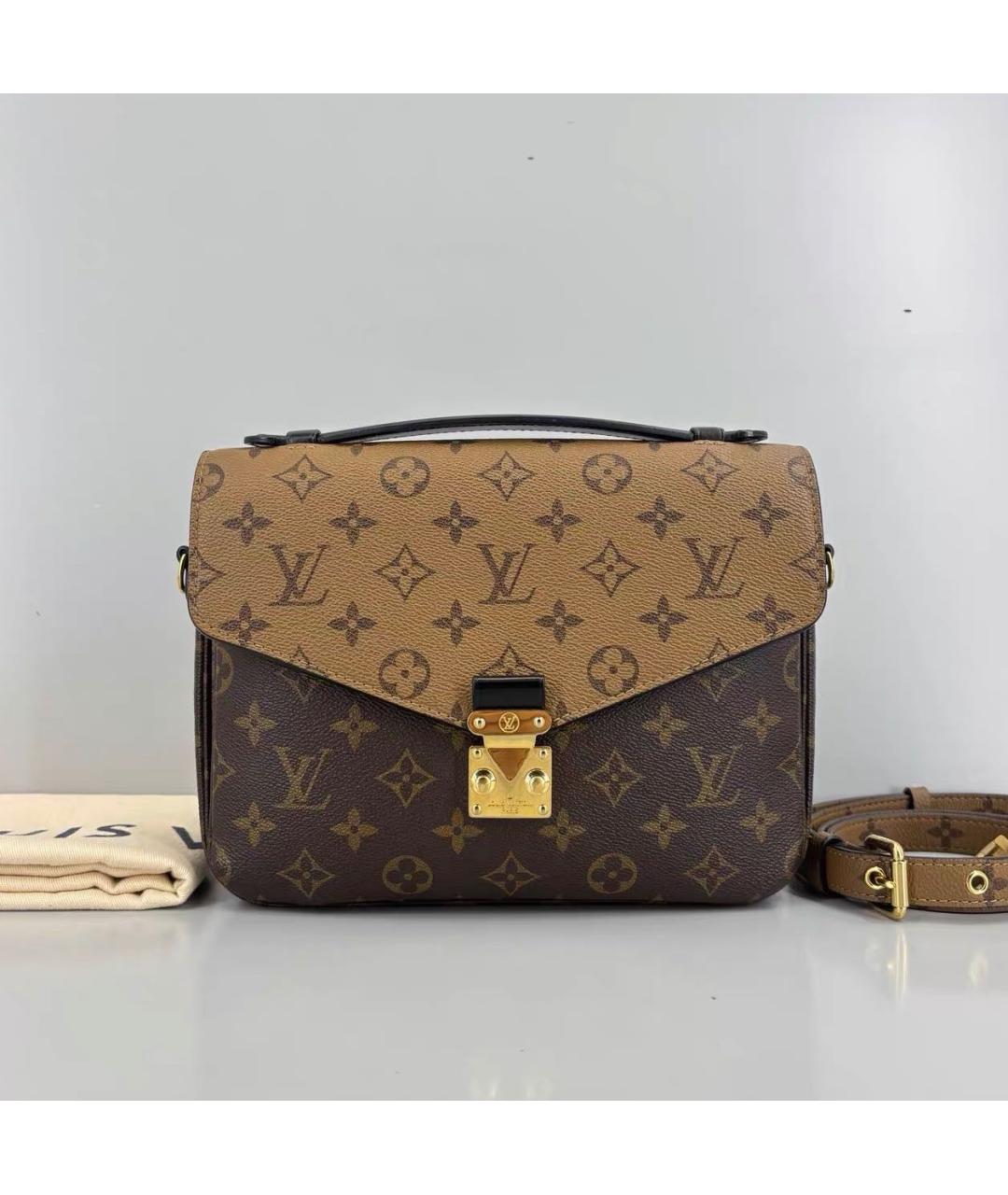 LOUIS VUITTON Коричневая кожаная сумка через плечо, фото 9