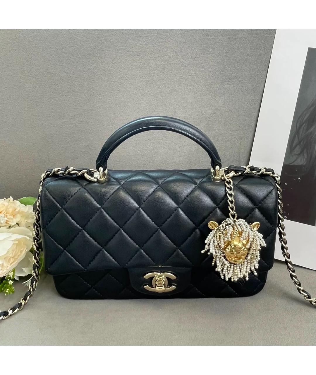 CHANEL Черная кожаная сумка с короткими ручками, фото 8