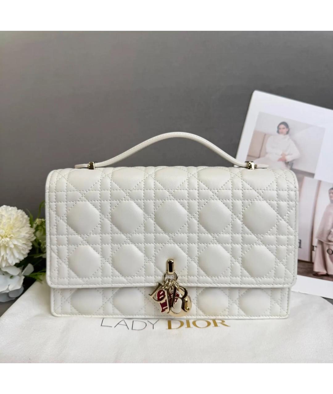 CHRISTIAN DIOR Белая кожаная сумка через плечо, фото 2