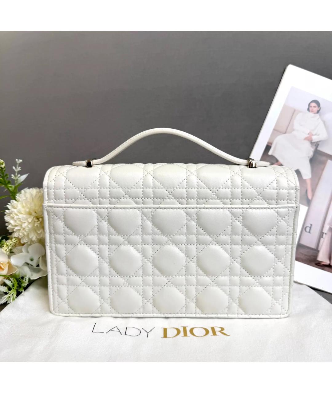 CHRISTIAN DIOR Белая кожаная сумка через плечо, фото 3