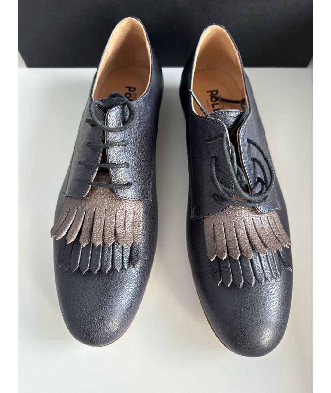 POLLINI Темно-синие кожаные брогги и оксфорды, фото 2