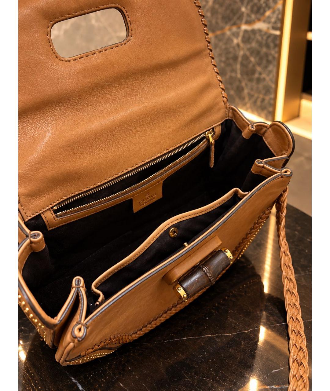 GUCCI Бежевая кожаная сумка с короткими ручками, фото 5