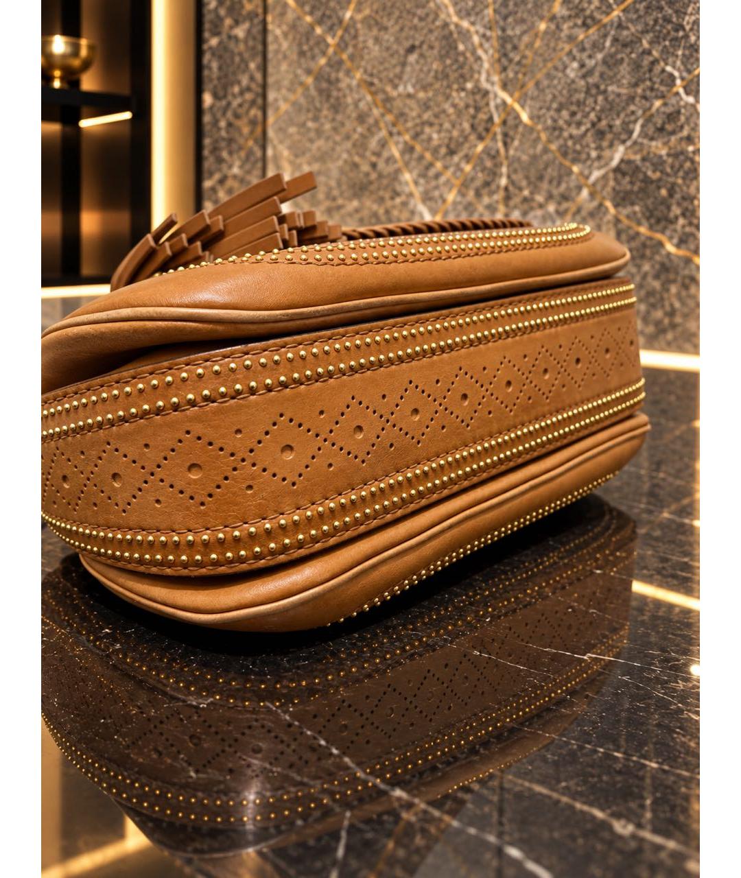 GUCCI Бежевая кожаная сумка с короткими ручками, фото 4