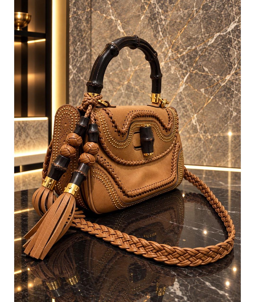 GUCCI Бежевая кожаная сумка с короткими ручками, фото 2