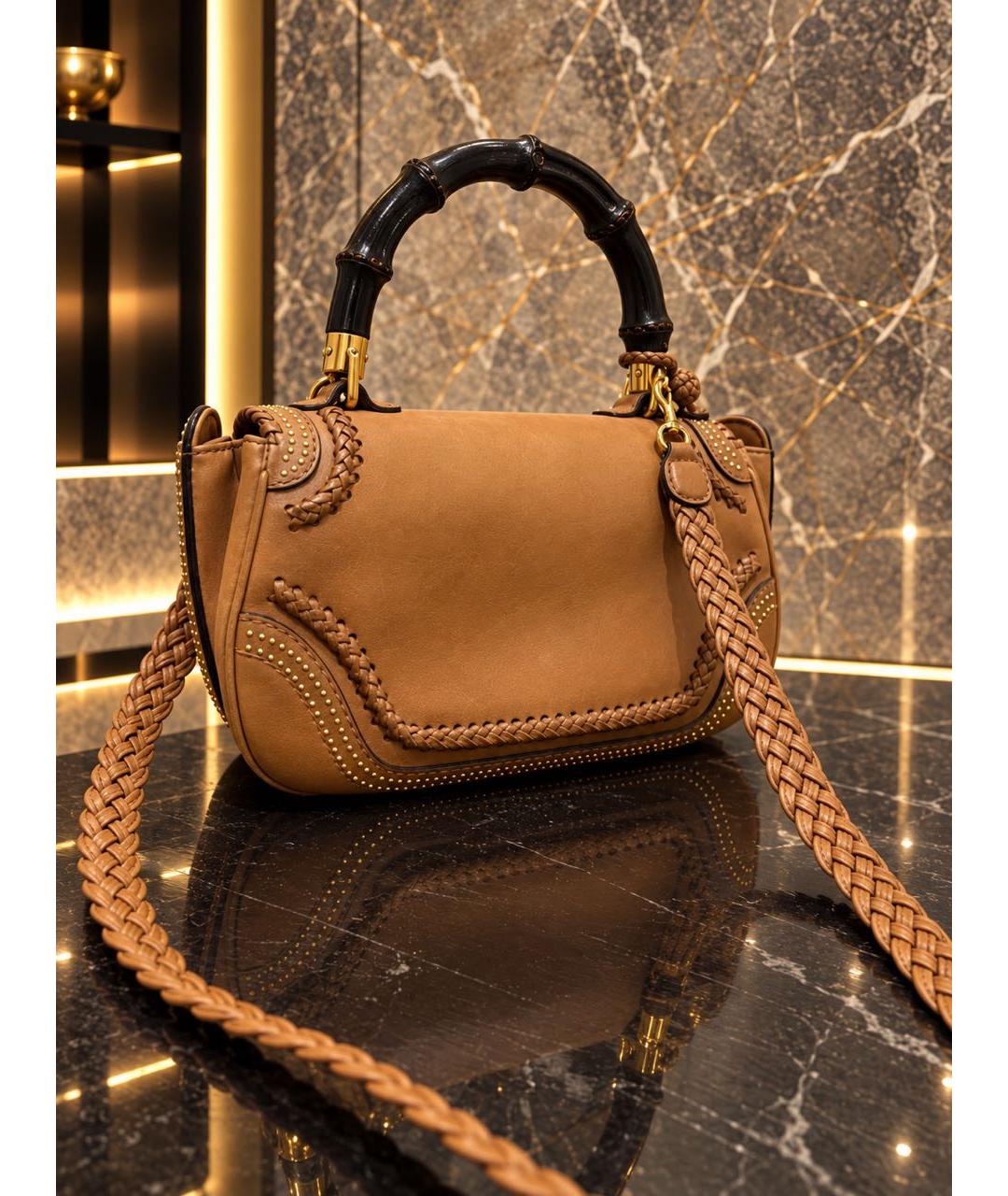 GUCCI Бежевая кожаная сумка с короткими ручками, фото 3
