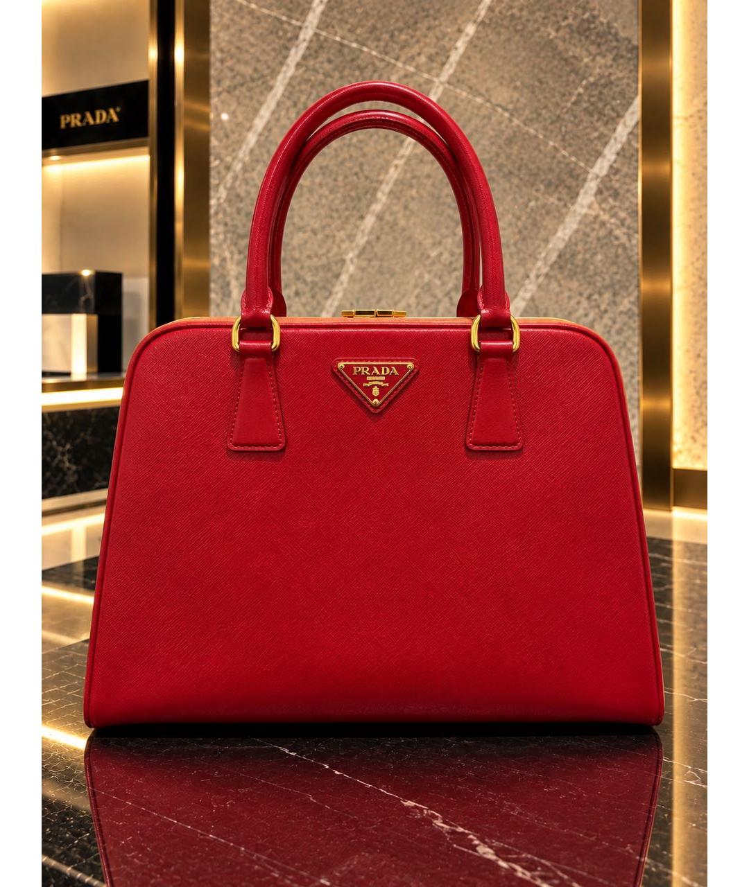 PRADA Красная кожаная сумка с короткими ручками, фото 5