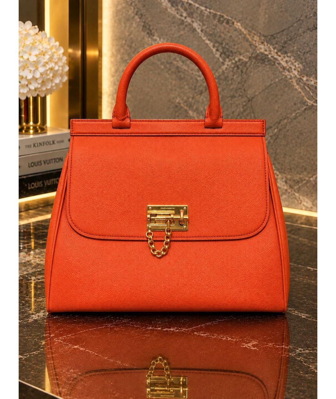 DOLCE&GABBANA Оранжевая кожаная сумка с короткими ручками, фото 6
