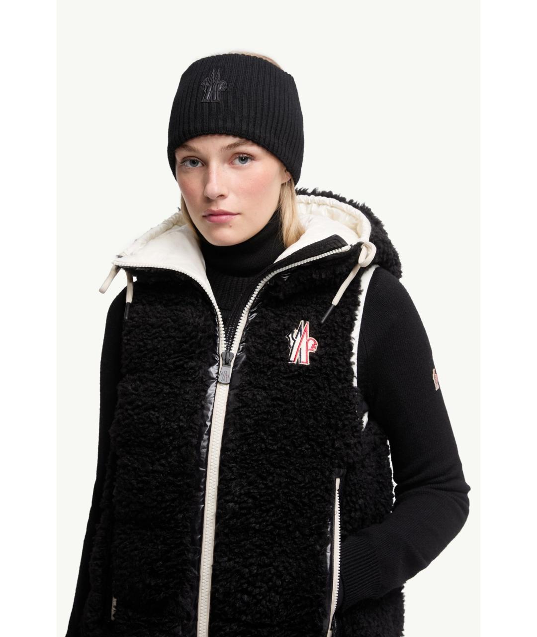 MONCLER Черная шерстяная повязка на голову, фото 2