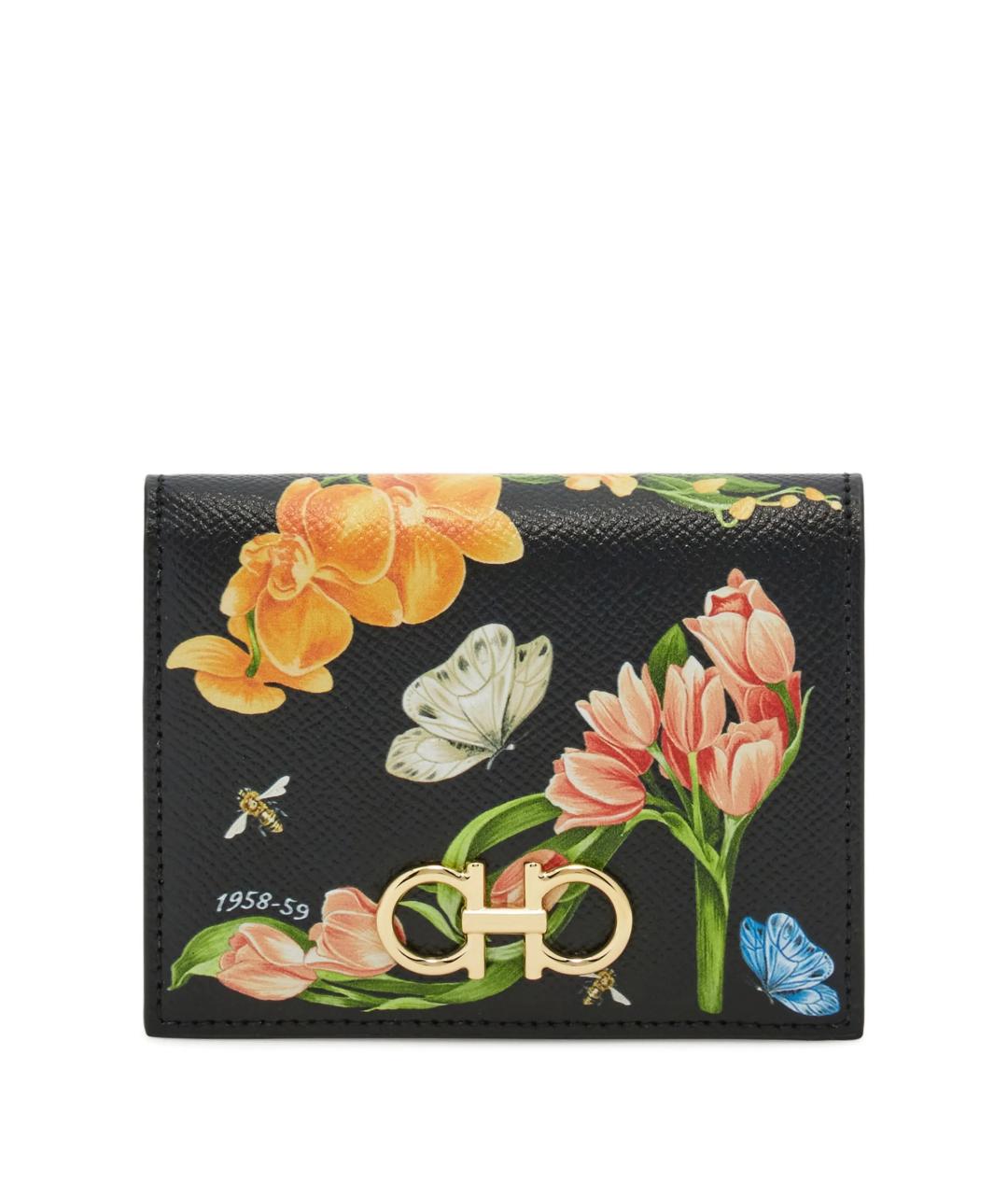 FERRAGAMO Черный кожаный кошелек, фото 1