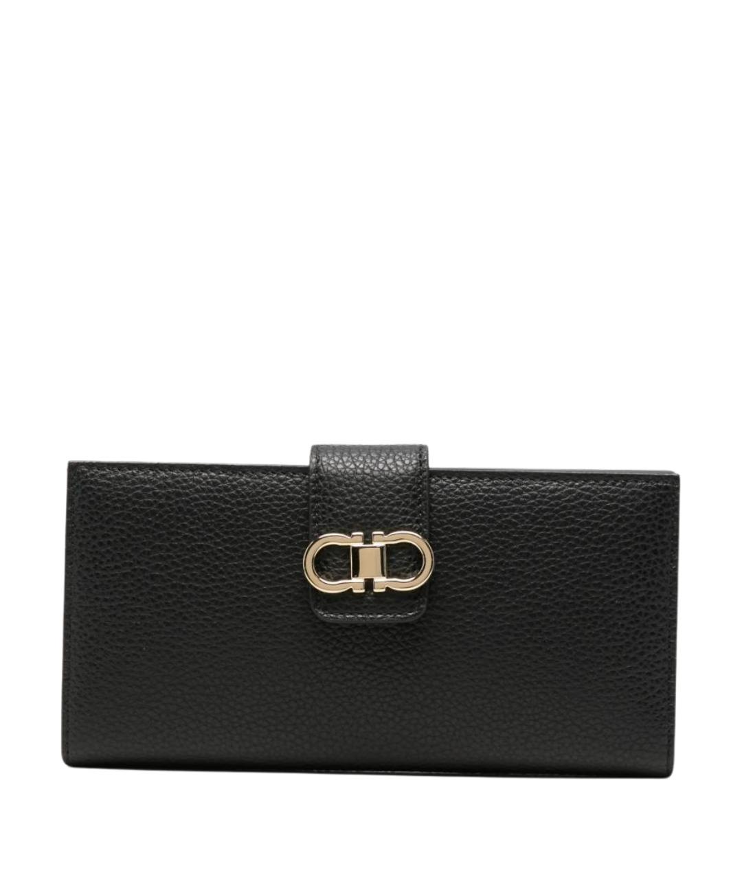 FERRAGAMO Черный кожаный кошелек, фото 1