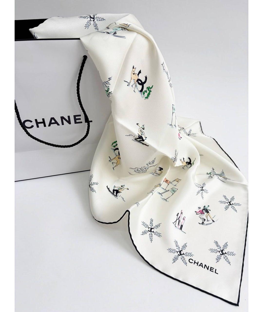 CHANEL Белый шелковый платок, фото 6
